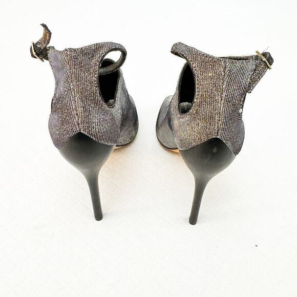 Brian Atwood Glitter Peep Toe Pump Heel Metallic Stiletto Heel Gold Size 7.5 - Picture 3 of 6